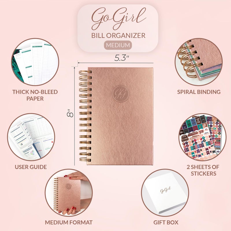 GoGirl Budget Planner & Monthly Bill Organizer â€“ Monthly Financial Book with Pockets. Expense Tracker Notebook Journal, Compact (Rose Gold) - Image 2